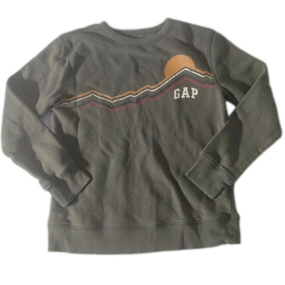GAP Kids Boys XL (12) Green Logo Crewneck Pullover Sweatshirt Casual Long Sleeve